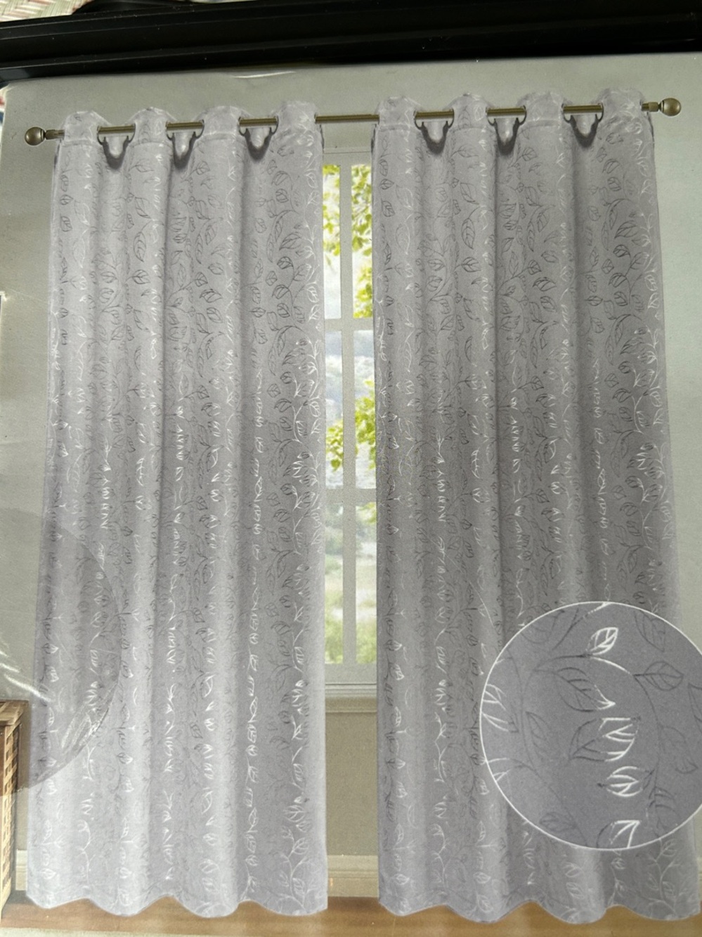 Silver Blackout Curtain Panel 54” x 84” Leaf Pattern Grommet Top - 2 Panels